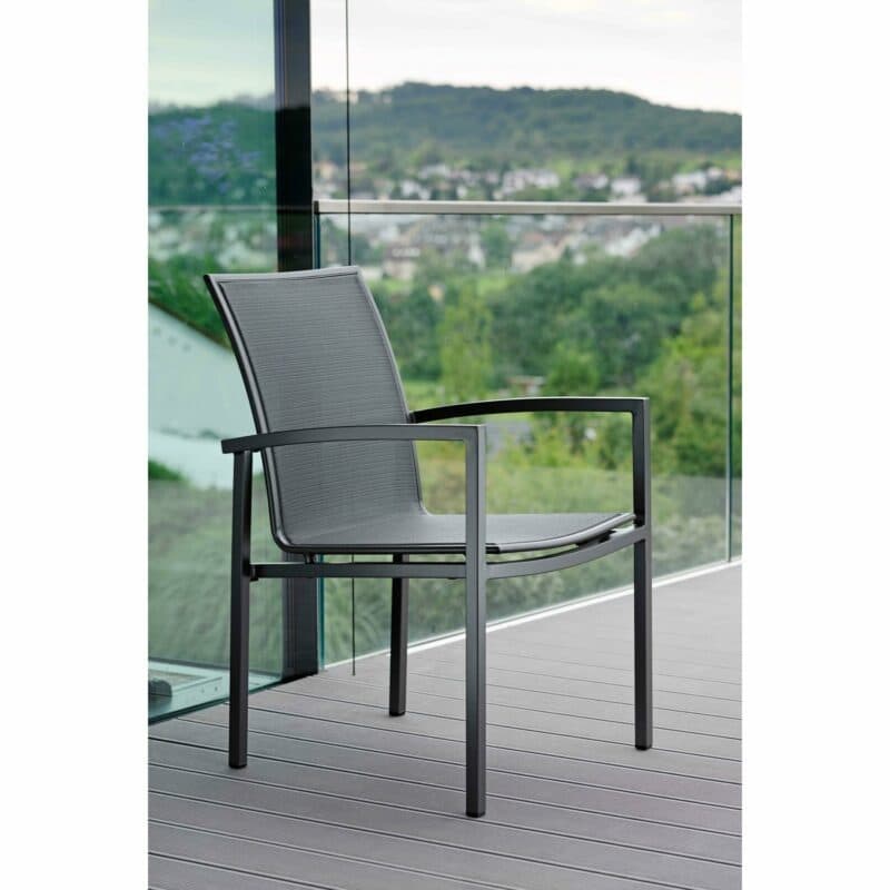 Stern Stapelsessel "Skelby", Gestell Aluminium anthrazit, Sitz & Rücken Textilgewebe karbon