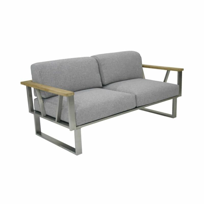 Zebra "Belvedere" 2-Sitzer Loungesofa aus Edelstahl mit Teakholzarmlehnen und Sitzkissen aus Olefin