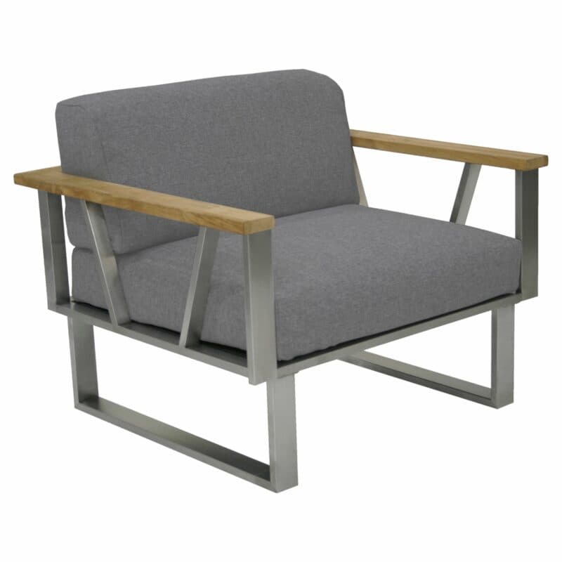 Zebra "Belvedere" Loungesessel, Gestell Edelstahl mit Teakholzarmlehnen, Sitzkissen Tuva medium grey (wetterfest)
