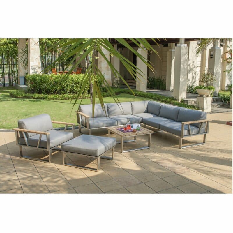 Zebra "Belvedere" Loungegruppe, Gestell Edelstahl mit Teakholz, Sitzkissen Tuva medium grey