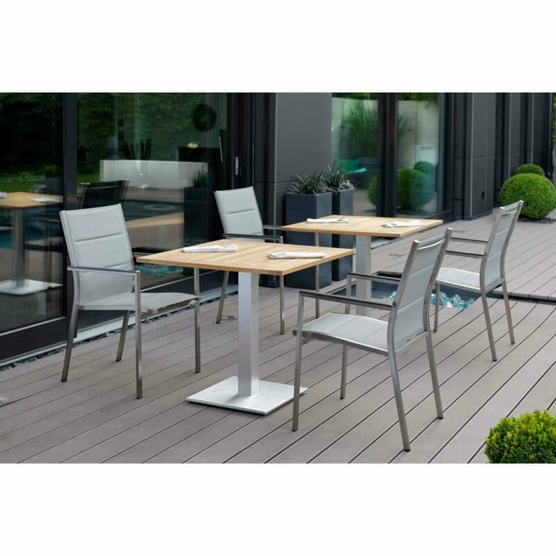 Stern Stapelsessel "Cardiff", Gestell Edelstahl, Textilgewebe silber gepolstert, Armlehnen Aluminium anthrazit