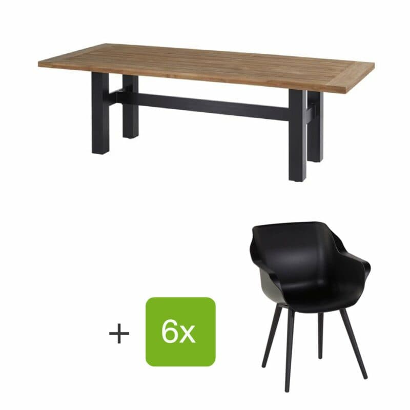 Hartman Gartenmöbel-Set mit Stuhl "Sophie Studio" und Gartentisch "Yasmani", Gestelle Aluminium carbon black, Sitz Kunststoff carbon black, Tischplatte Teakholz
