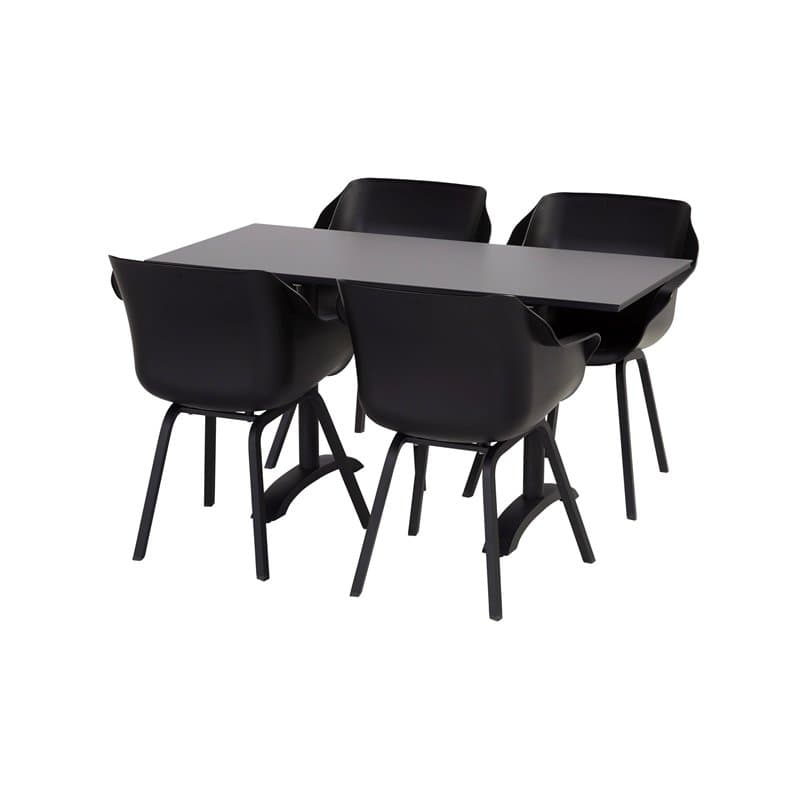 Hartman "Sophie Element" Armchair, Gestell Aluminium carbon black, Sitzschale carbon black mit "Sophie" Bistrotisch, Gestell Aluminium carbon black, HPL-Platte