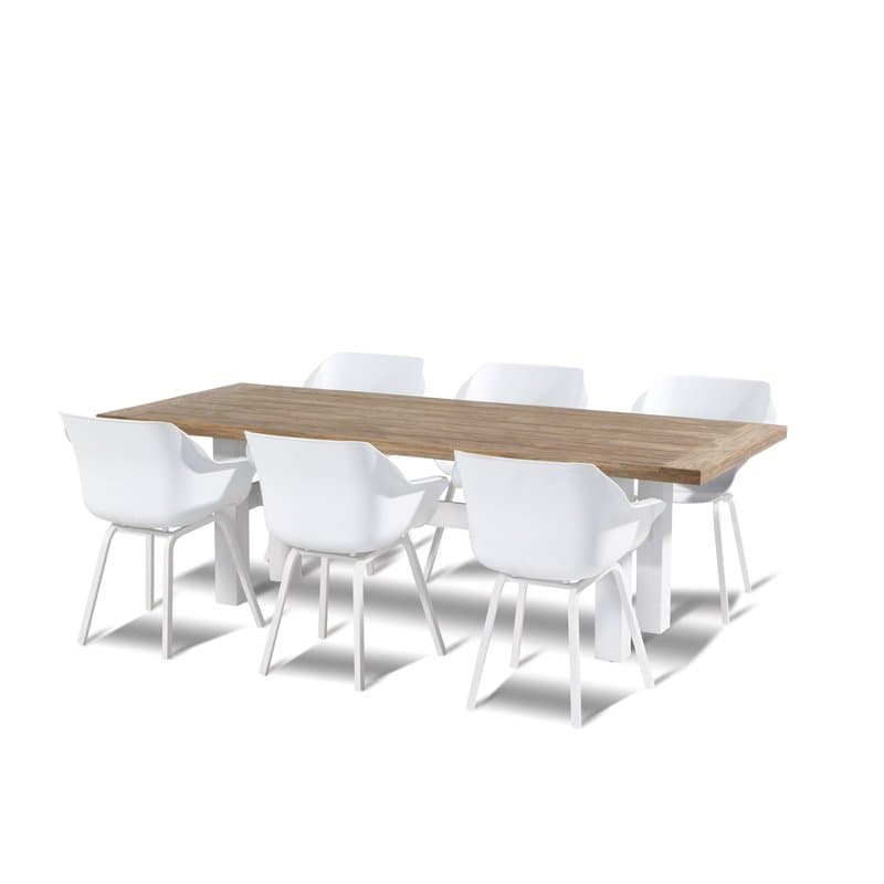 Hartman "Sophie Element" Armchair, Gestell Aluminium royal white, Sitzschale Kunststoff royal white mit "Sophie Yasmani" Gartentisch, Gestell Aluminium white, Teakplatte