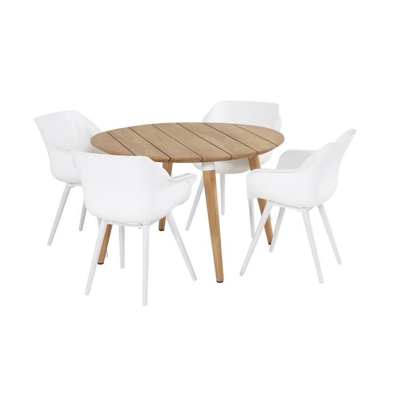 Hartman "Sophie Studio" Armchair, Gestell Aluminium royal white, Sitzschale royal white mit "Sophie Studio" Gartentisch, Teakholz