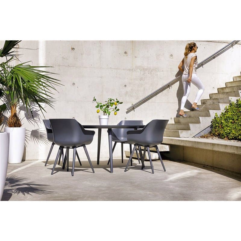 Hartman "Sophie Studio" Armchair, Gestell Aluminium xerix, Sitzschale xerix mit "Sophie Studio" Gartentisch, Gestell Aluminium xerix, HPL-Platte