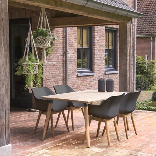 Hartman "Sophie Studio" Armchair, Teakholzgestell, Sitzschale xerix mit "Sophie Studio" Teakholztisch 170x100 cm