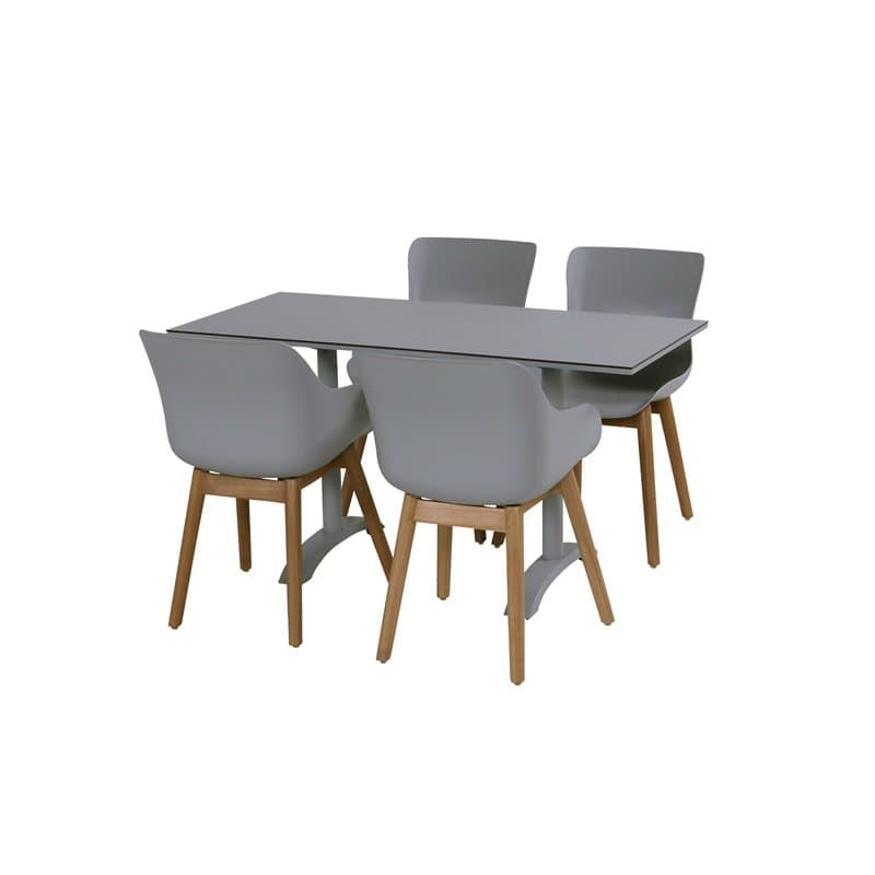 Hartman "Sophie" Dining Chair und Organic Chair, Gestell Teakholz, Sitzschale Kunststoff misty grey und "Sophie" Bistrotisch, misty grey