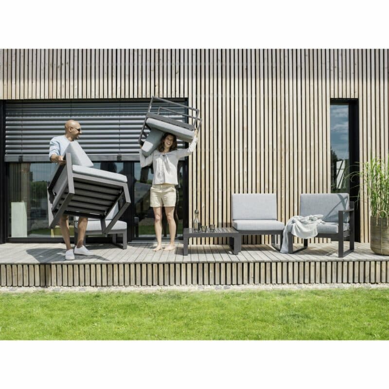 Kettler "Ocean Modular", Lounge- und Dininggruppe, Aluminium-Gestell anthrazit, Polster hellgrau meliert