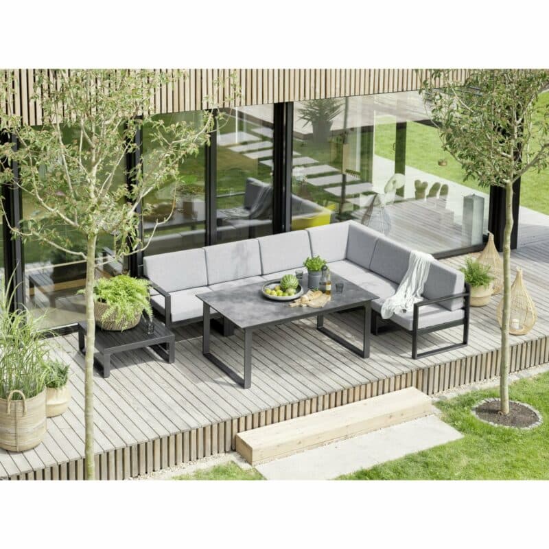 Kettler "Ocean Modular", Lounge- und Dininggruppe, Aluminium-Gestell anthrazit, Polster hellgrau meliert