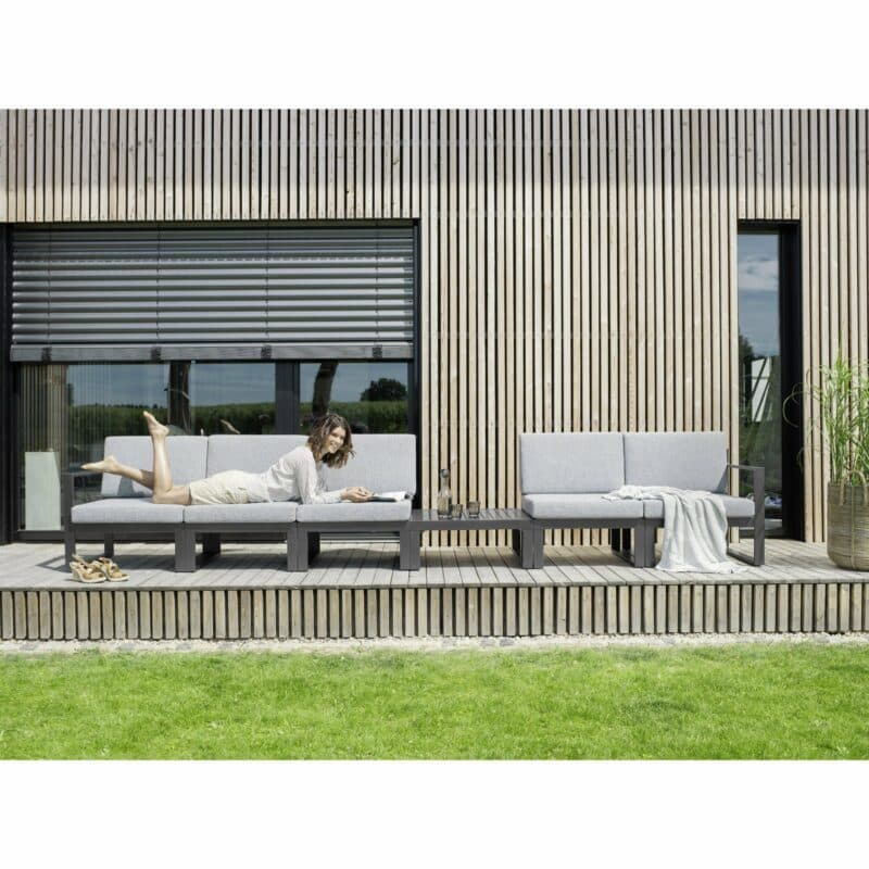 Kettler "Ocean Modular", Lounge- und Dininggruppe, Aluminium-Gestell anthrazit, Polster hellgrau meliert