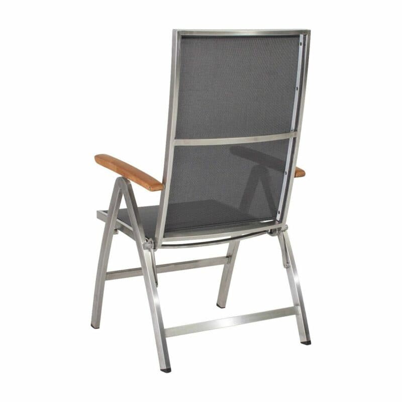 Stern "Cardiff" Klappsessel, Gestell Edelstahl, Textilgewebe silbergrau, Armlehnen Teakholz