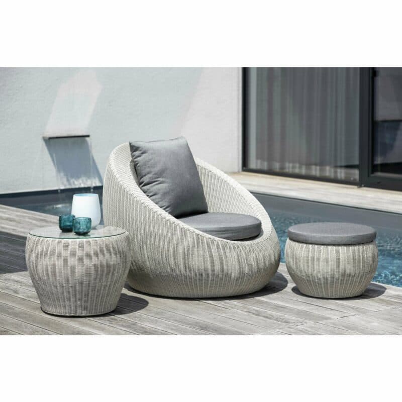Stern Loungesessel "Anny", Gestell Aluminium, Geflecht Vintage weiß, Kissen seidengrau