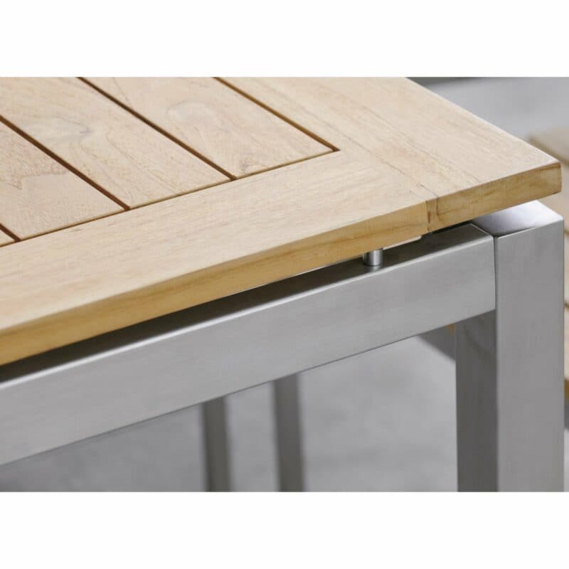 Stern Tischsystem, Gestell Edelstahl Vierkant, Tischplatte Teakholz