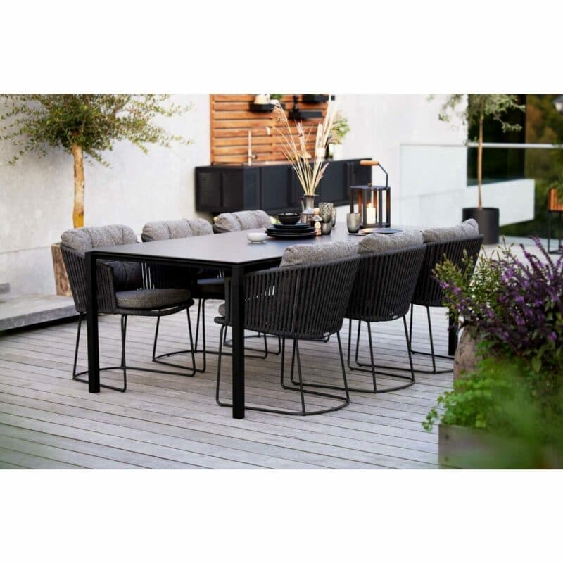 Cane-line Gartenstuhl "Moments", Rope dunkelgrau, Kissen Wove dunkelgrau, mit Gartentisch "Pure"