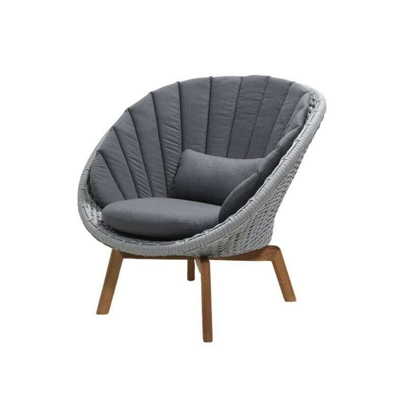 Cane-line Gartensessel "Peacock", Gestell Teakholz, Soft Rope hellgrau mit Kissen grau