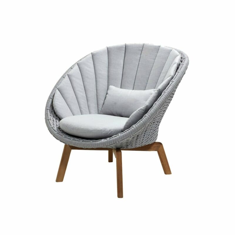 Cane-line Gartensessel "Peacock", Gestell Teakholz, Soft Rope hellgrau mit Kissen hellgrau