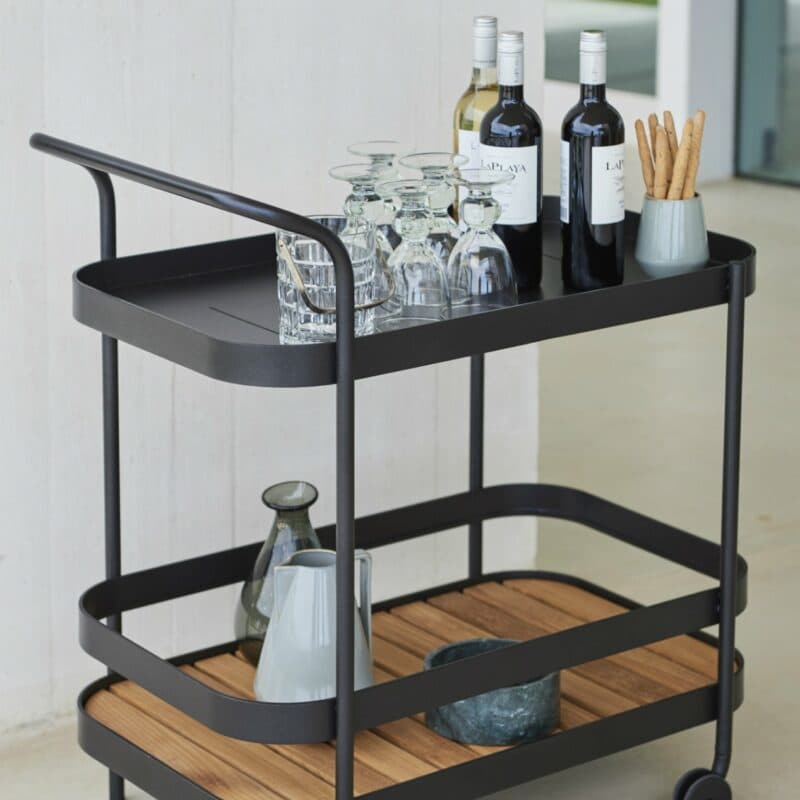 Cane-line "Roll" Teewagen, Aluminium lavagrau mit abnehmbarer Teakplatte