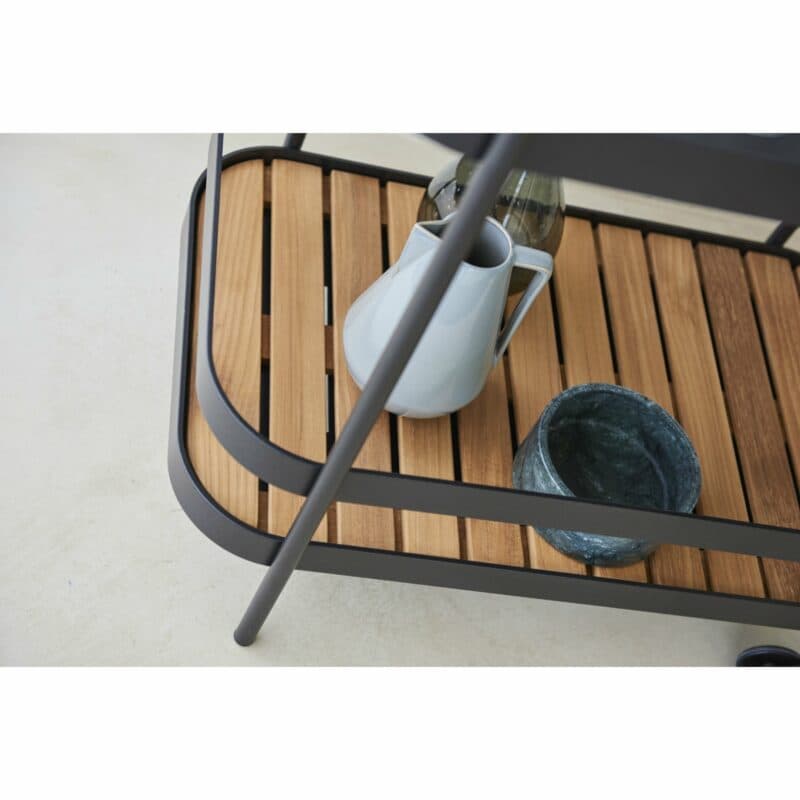 Cane-line "Roll" Teewagen, Aluminium lavagrau mit abnehmbarer Teakplatte