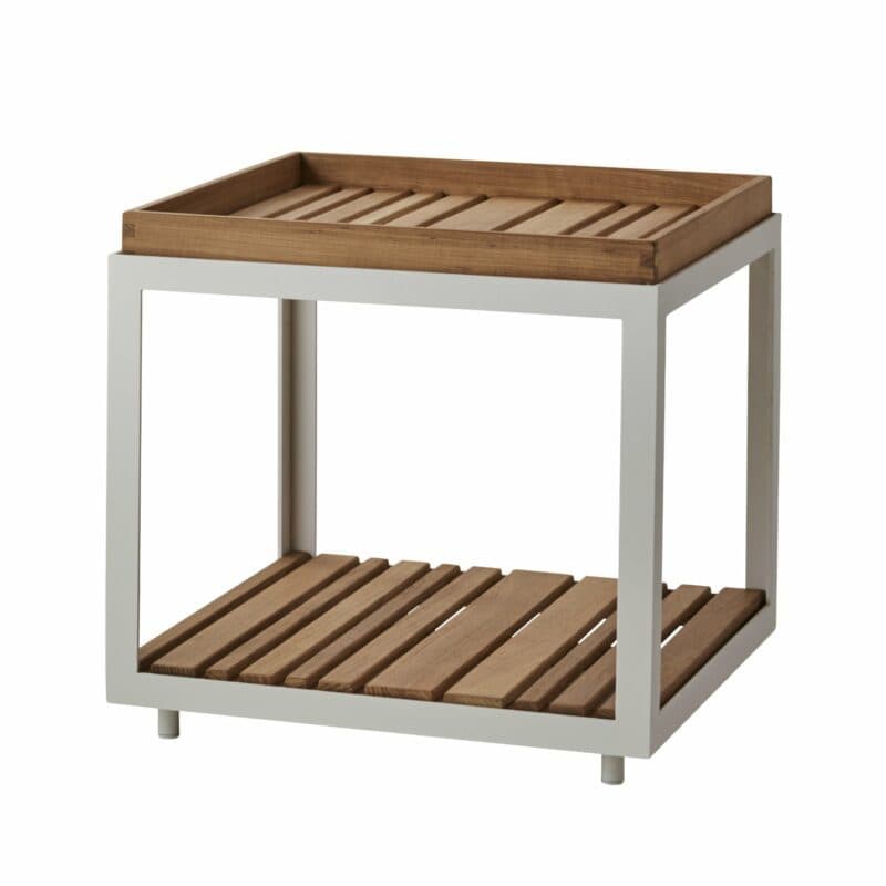 Cane-line Loungetisch "Level" 48 x 48 cm, Gestell Aluminium weiß, Tischplatte Teak