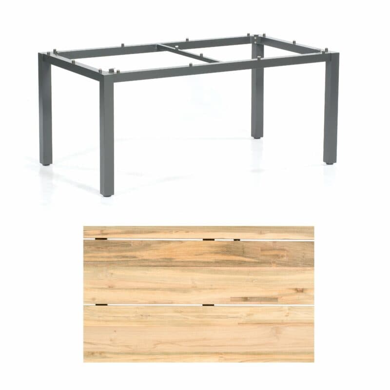 Sonnenpartner "Base" Gartentisch, Gestell Aluminium anthrazit, Tischplatte Old Teak Natur, Größe: 160x90 cm