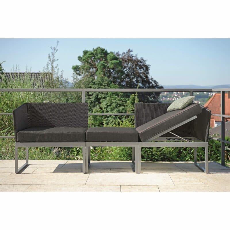City-Lounge "Donna" von Stern, Gestell Aluminium graphit, Textilgewebe silbergrau, Kissen schiefergrau