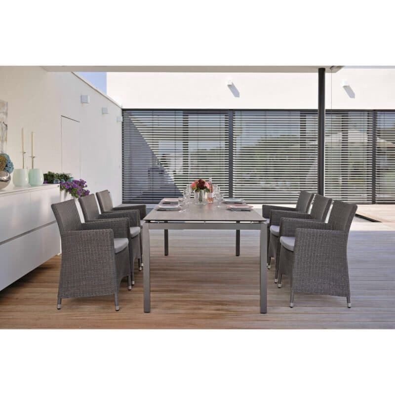 Stern "Sortino" Sessel, Geflecht basaltgrau, Sitzkissen seidengrau