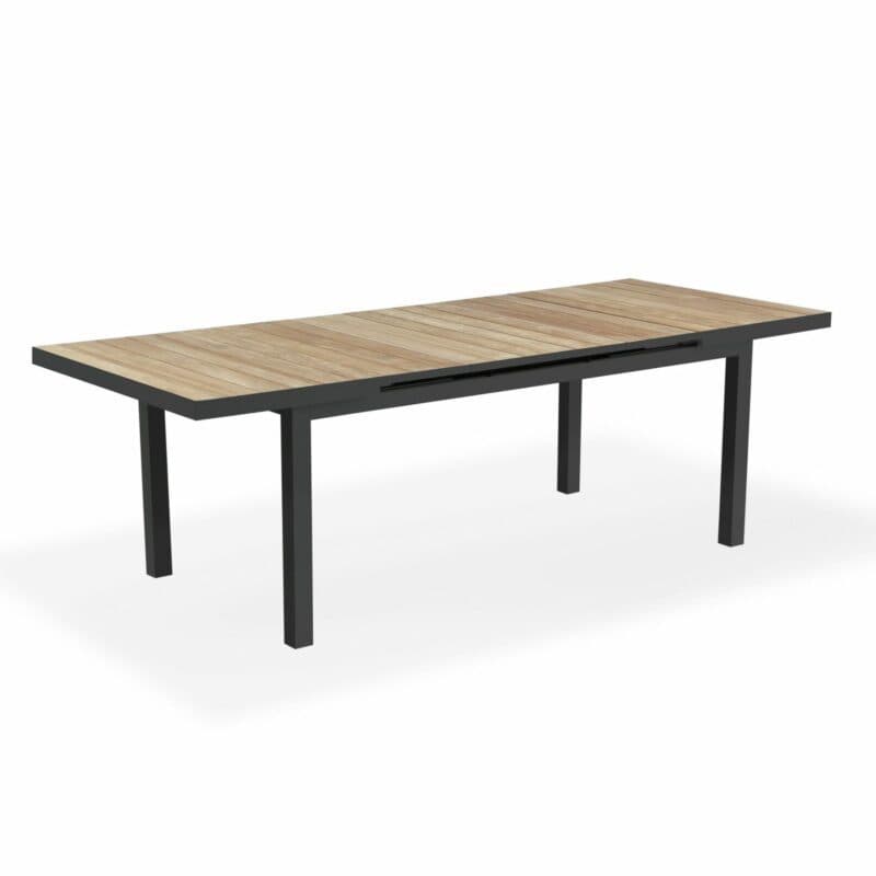 Niehoff Ausziehtisch "Nantes" 180/240x100 cm, Gestell Aluminium anthrazit, Tischplatte Teakholzleisten, Synchronauszug