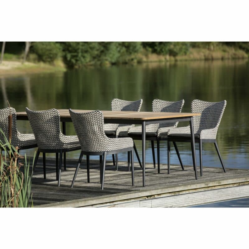 Niehoff Gartenstuhl "Ferry", Gestell Aluminium anthrazit, Sitzschale Polyrattan 3-farbig geflochten und Gartentisch "Luna", Gestell Aluminium anthrazit, Tischplatte Teakholz