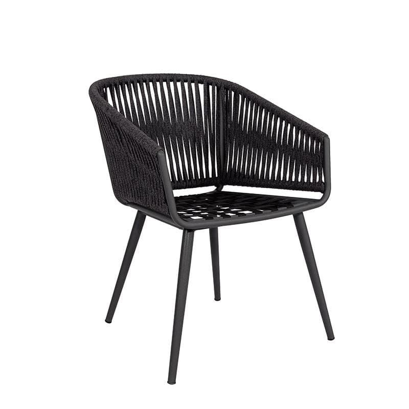 Jati&Kebon Dining-Sessel "Palm", Gestell Aluminium eisengrau, Rope straight weaving schwarz