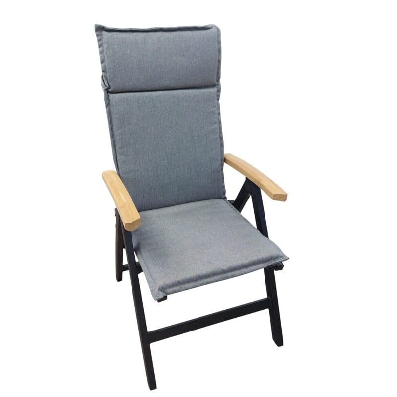 Stern Auflage 123x50 cm für Klappsessel, seidengrau, mit "New Top" Klappsessel Alu schwarz matt/Teakarmlehnen