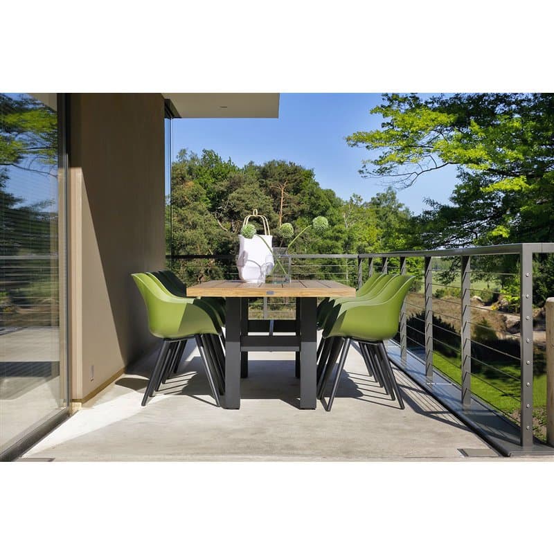Hartman "Sophie Studio" Organic Chair, Gestell Aluminium carbon black, Sitzschale moss green mit "Sophie Yasmani" Gartentisch, Gestell carbon black, Teakplatte