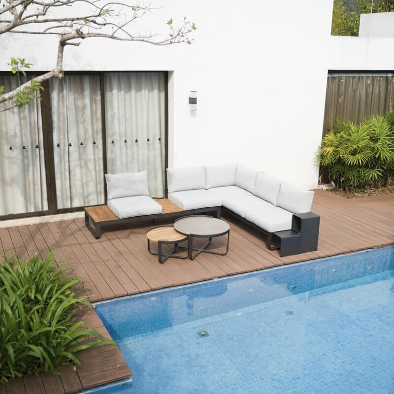 Zebra "Fly Lounge" Loungegruppe mit Loungetisch und Beistelltisch, Gestell Aluminium graphite, Kissenfarbe mixed grey