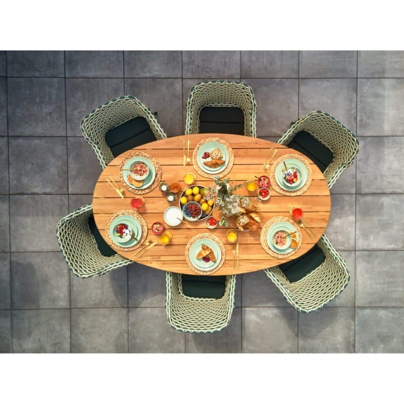 Hartman "Delphine" Gartenstuhl, Gestell Aluminium carbon black, Sitzfläche Emerald green, mit Gartentisch "Stephanie"