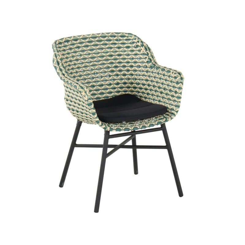 Hartman "Delphine" Gartenstuhl, Gestell Aluminium carbon black, Sitzfläche Emerald green, mit Sitzkissen dark grey