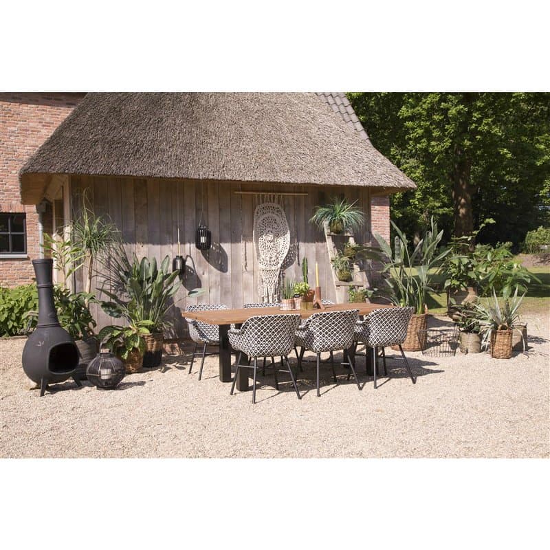 Hartman "Sophie Yasmani" Gartentisch mit "Delphine" Gartenstuhl, Aluminium schwarz, Geflecht schwarz-weiß