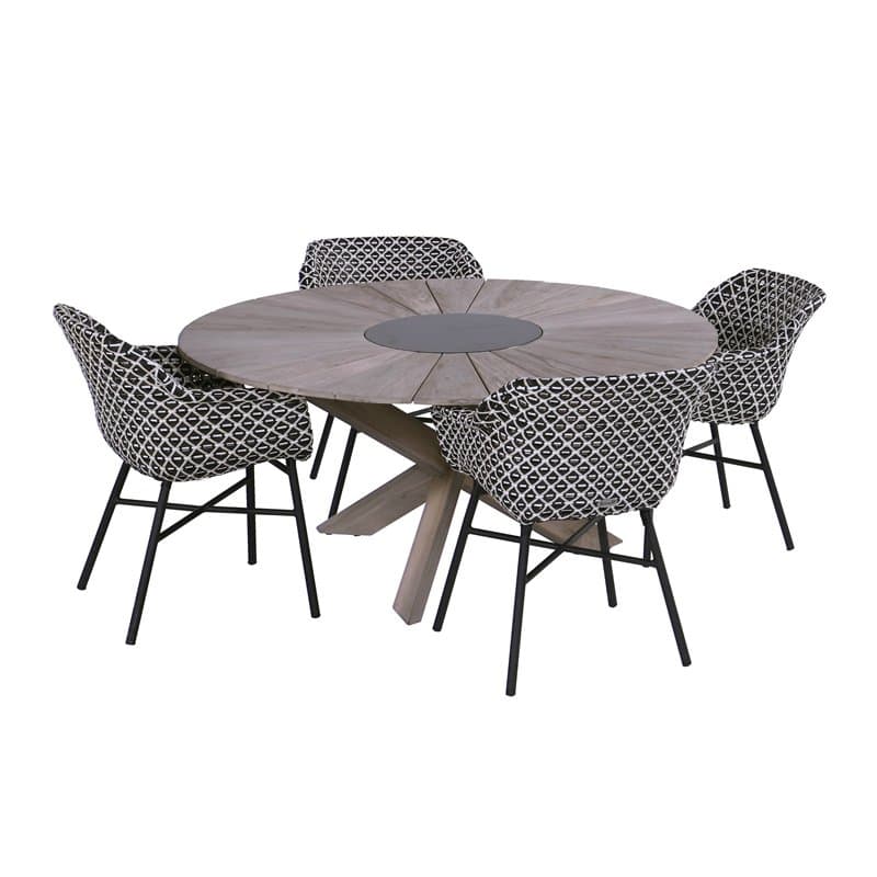 Hartman "Provence" Gartentisch, Teakholz mit "Delphine" Gartenstuhl, Geflecht schwarz-weiß