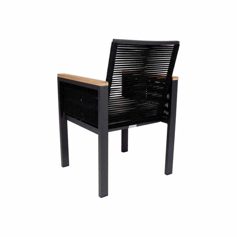 Jati&Kebon "Siara" Gartenstuhl, Gestell Aluminium anthrazit, Rope black, Armlehnen Teak, Kissen grau