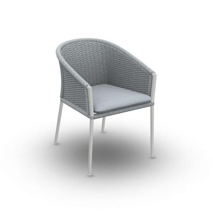 Jati&Kebon "Fortuna" Dining-Sessel, Gestell Aluminium weiß, Rope press weaving hellgrau melange, Kissen Natté Grey Chiné