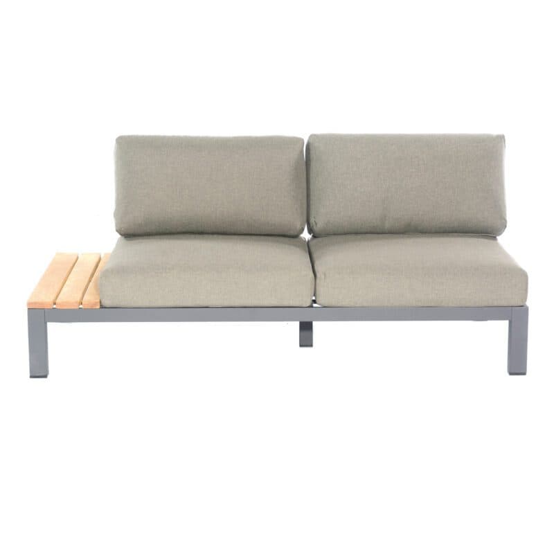 SonnenPartner 2-Sitzer Eckmodul links "Equila", Gestell Aluminium anthrazit, Ablage Teakholz, Textilgewebe taupe