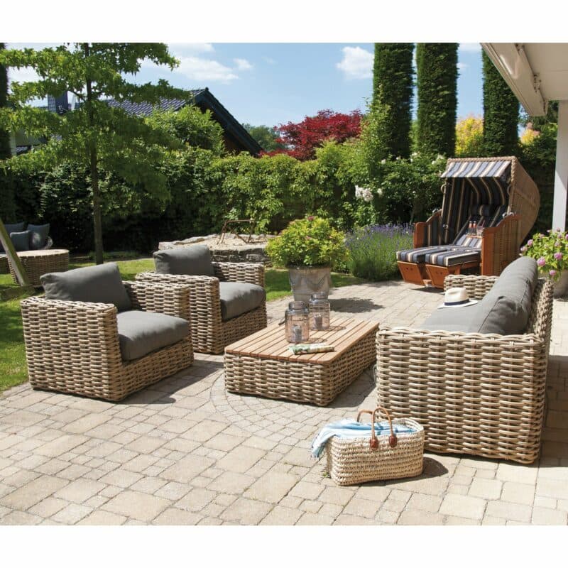 SonnenPartner Loungeserie "Sands", Gestell Aluminium, Geflecht Polyrattan Light Oaks, Kissen taupe