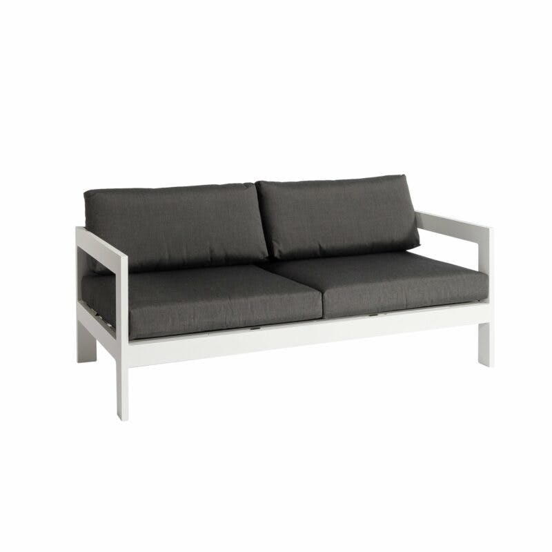 Jati&Kebon "Vigo" 2-Sitzer Loungesofa, Gestell Aluminium weiß mit Sitz- und Rückenkissen charcoal