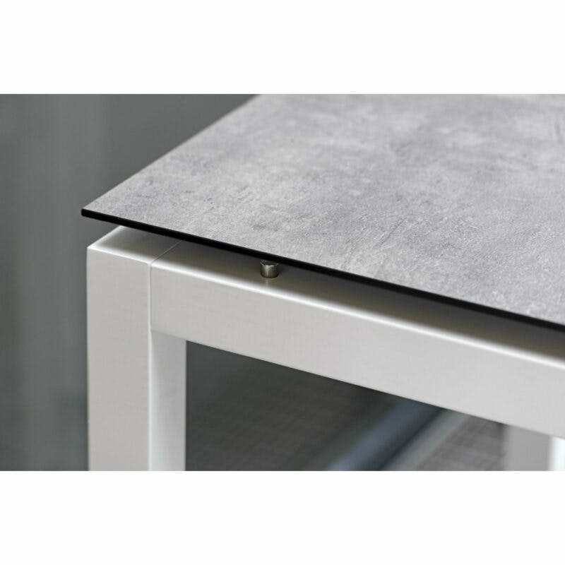 Stern Tischsystem, Gestell Aluminium weiß, Tischplatte HPL Vintage stone