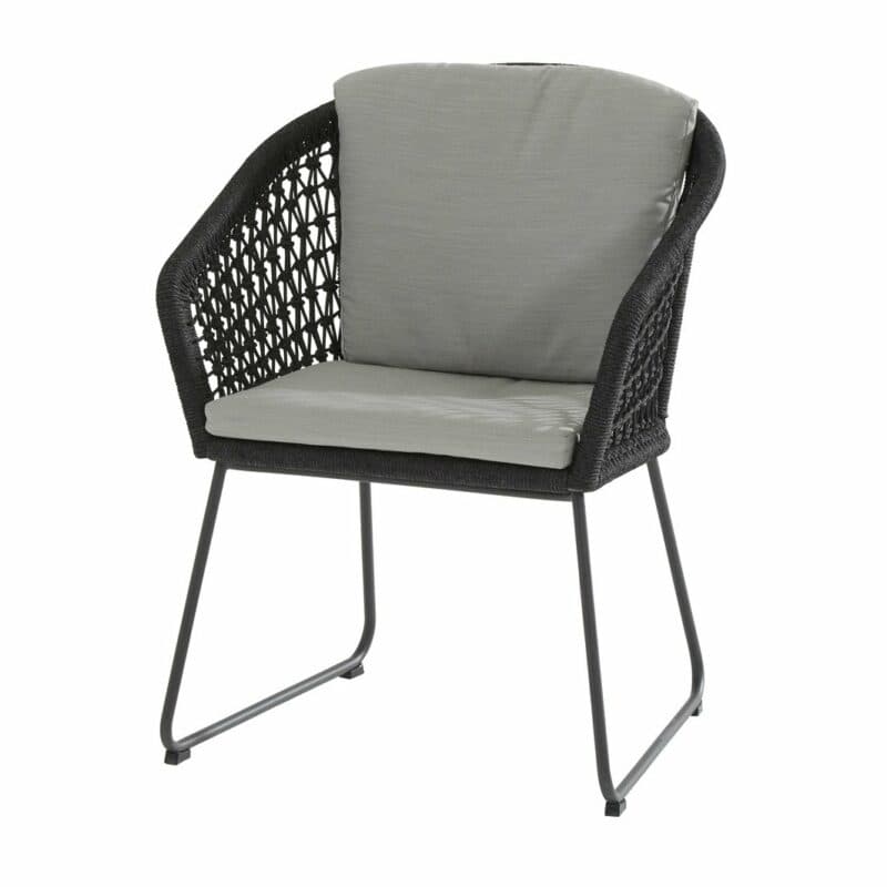 4Seasons Outdoor Sessel "Mila" inkl. 2 Kissen, Gestell Edelstahl anthrazit, Rope schwarz