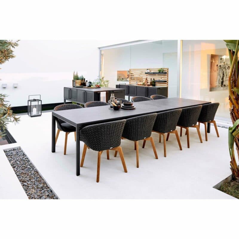 Cane-line Gartenstuhl "Peacock", Gestell Teakholz, Soft Rope dunkelgrau und Ausziehtisch "Drop"