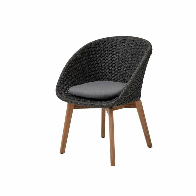 Cane-line Gartenstuhl "Peacock", Gestell Teakholz, Soft Rope dunkelgrau und Kissen grau