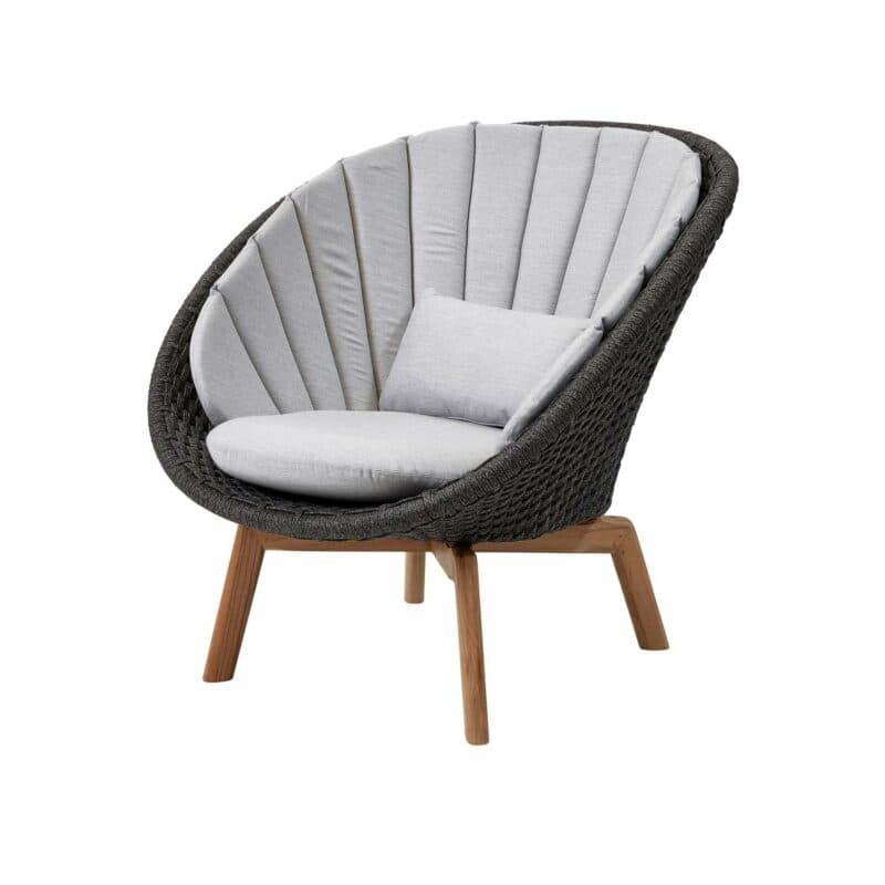 Cane-line Gartensessel "Peacock", Gestell Teakholz, Soft Rope dunkelgrau mit Kissen hellgrau