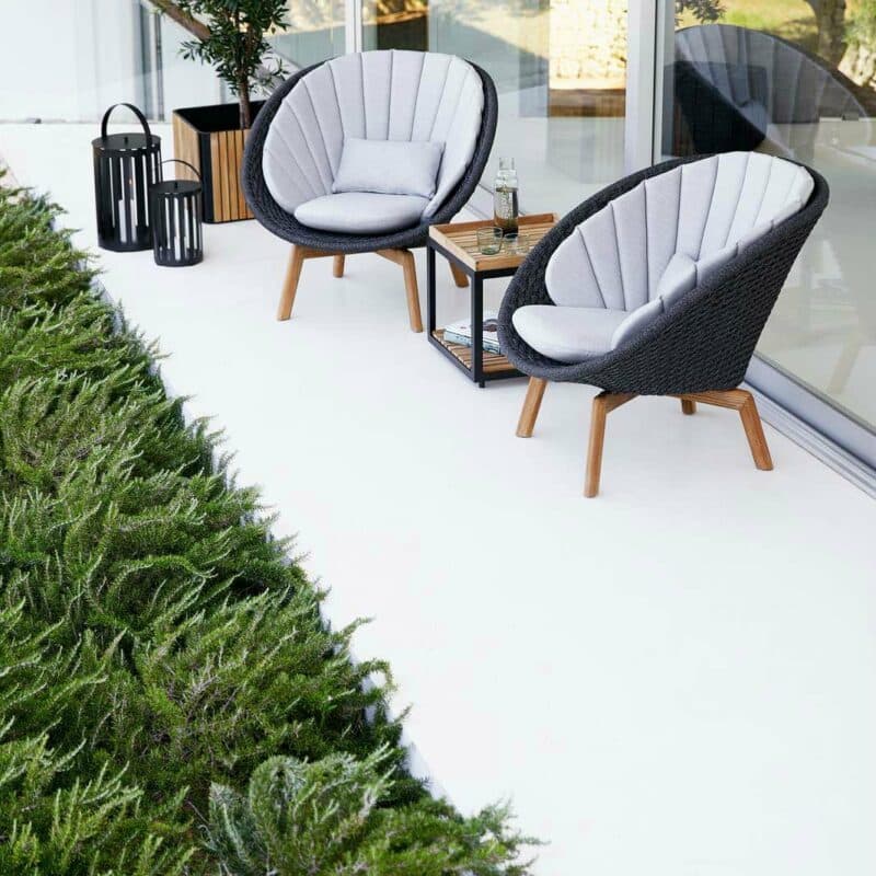 Cane-line Gartensessel "Peacock", Gestell Teakholz, Soft Rope dunkelgrau mit Kissen hellgrau