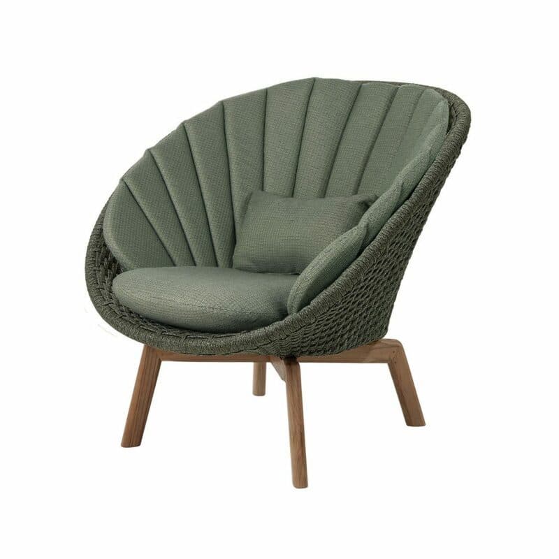 Cane-line "Peacock" Loungesessel, Gestell Teakholz, Soft Rope dunkelgrün mit Kissen dunkelgrün