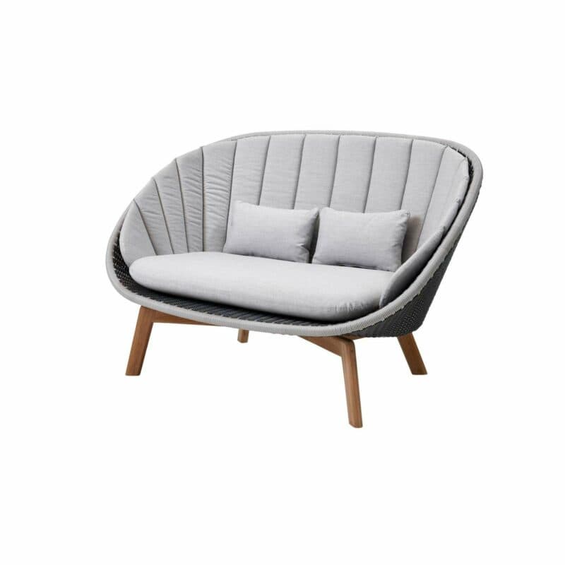 Cane-line Gartensofa "Peacock", Gestell Teakholz, Polyrattan grau/hellgrau mit Kissen hellgrau
